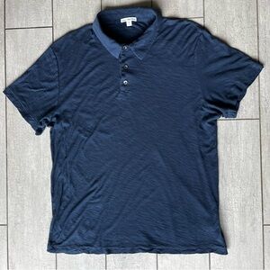 James Perse Navy Blue Short Sleeve Garment Dyed Polo Made in the USA 100% Cotton